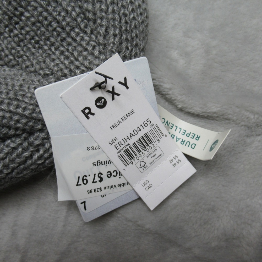 Roxy Freja Beanie Womens One Size Grey Ribbed Knit Water Repellent Hat $30 NEW - Picture 4 of 14